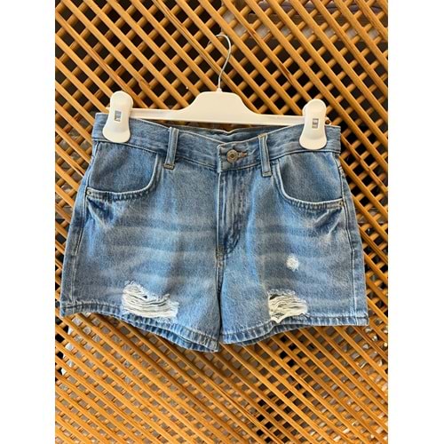 1700 ÇOCUK YIRTIK DETAYLI KISA KOT ŞORT (MAVİ)