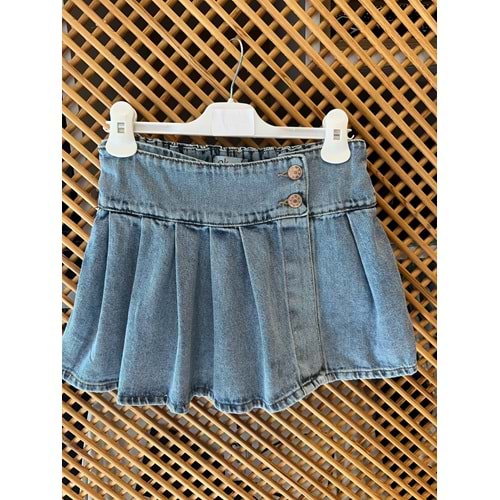 58714 ÇOCUK KAPAKLI DÜĞME DETAY KOT ŞORT ETEK