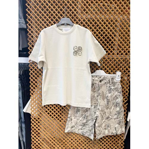 41504-61502 ÇOCUK SIRTI BASKILI GABARDİN ŞORT TAKIM