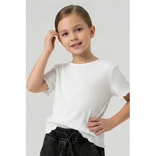 0742 ÇOCUK KAŞKORSE ÖNÜ MİNİK KALP NAKIŞLI KISA KOLLU BADİ