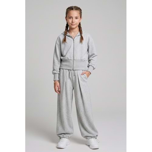 9986-9977 KAPÜŞONLU CROP HIRKA VE PİLELİ PAÇA LASTİKLİ SALAŞ ALT TAKIM