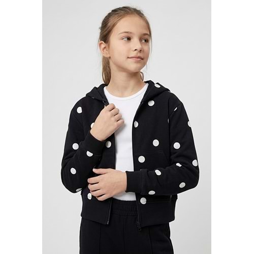 M9573 KAPÜŞONLU PUANTİYELİ KIZ ÇOCUK CEKET