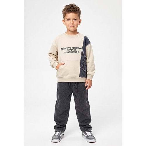 M4198 BELİ LASTİKLİ KOT PANTOLONLU ÇOCUK TAKIM