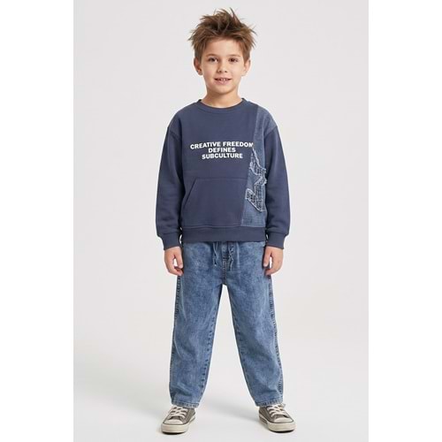 M4198 BELİ LASTİKLİ KOT PANTOLONLU ÇOCUK TAKIM