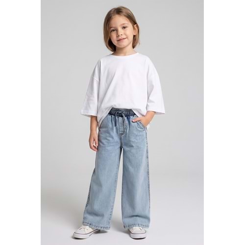 0060 ÇOCUK PAMUKLU BELİ LASTİKLİ BOL PAÇA KOT PANTOLON