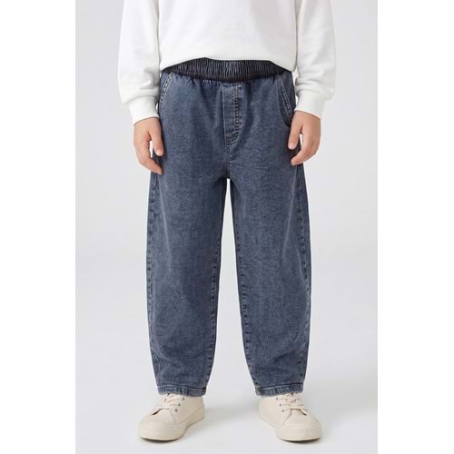 4199 ÇOCUK PAMUKLU BELİ LASTİKLİ DAR PAÇA BAGGY KOT PANTOLON