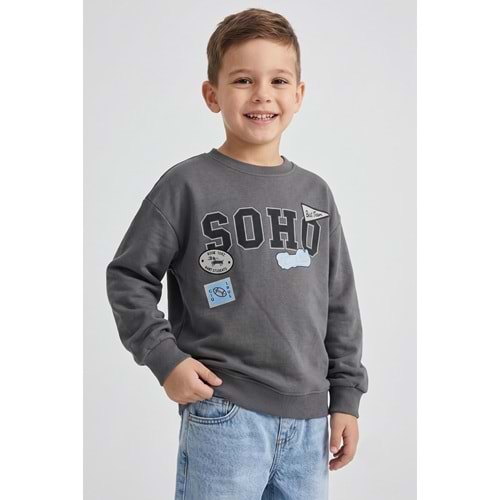 4168 ÇOCUK PAMUKLU ÖNÜ BASKILI SWEAT -FÜME-