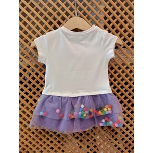 6144 ÇOCUK TÜLLÜ ETEKLERİ PONPONLU ELBİSE