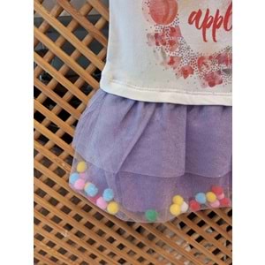 6144 ÇOCUK TÜLLÜ ETEKLERİ PONPONLU ELBİSE