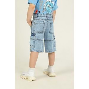 7713 ÇOCUK KARGO CEPLİ KOT ŞORT