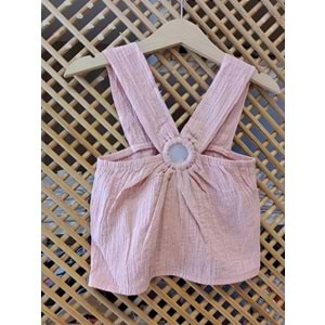 30805 ÇOCUK V YAKA KALIN ASKILI BELİ LASTİKLİ CROP BLUZ