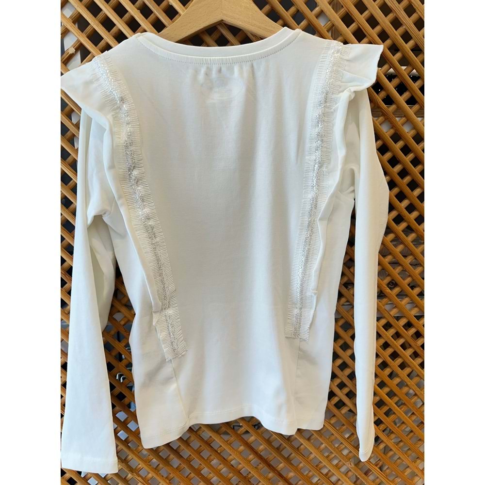 36087 ÇOCUK PAMUK PENYE YANLARI FIRFIRLI PAYET DETAY UZUN KOLLU BADİ - PD KIDS