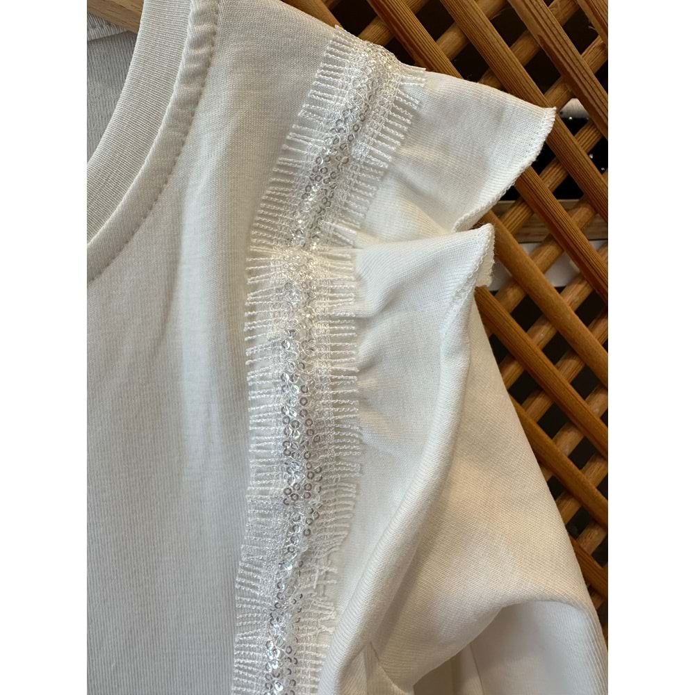 36087 ÇOCUK PAMUK PENYE YANLARI FIRFIRLI PAYET DETAY UZUN KOLLU BADİ - PD KIDS