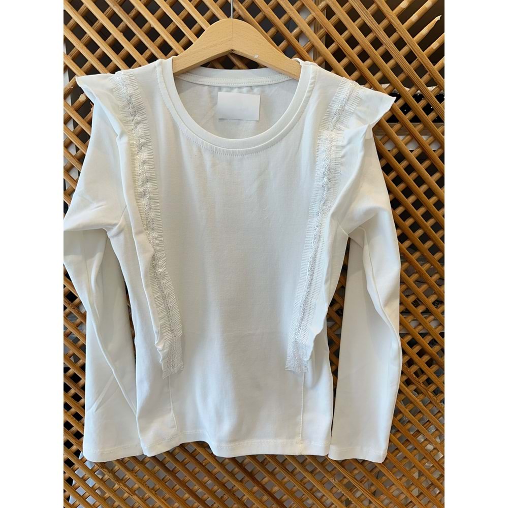 36087 ÇOCUK PAMUK PENYE YANLARI FIRFIRLI PAYET DETAY UZUN KOLLU BADİ - PD KIDS