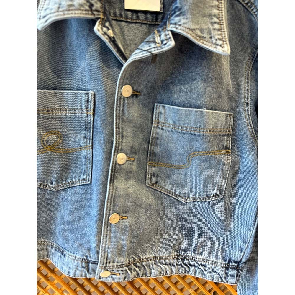 25167 ÇOCUK MEVSİMLİK CEPLİ İNCE KOT CEKET - PD KIDS