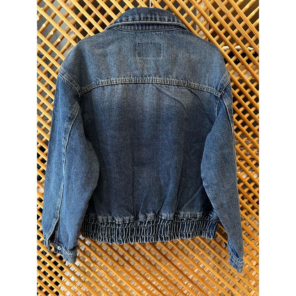 25180 ÇOCUK BELİ LASTİK DETAYLI KAPAKLI FERMUARLI KOT CEKET - PD KIDS