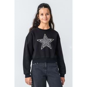 9816 ÇOCUK ŞARDONLU ESKİTME DETAYLI ÖNÜ ZIMBALI TAŞLI SWEAT