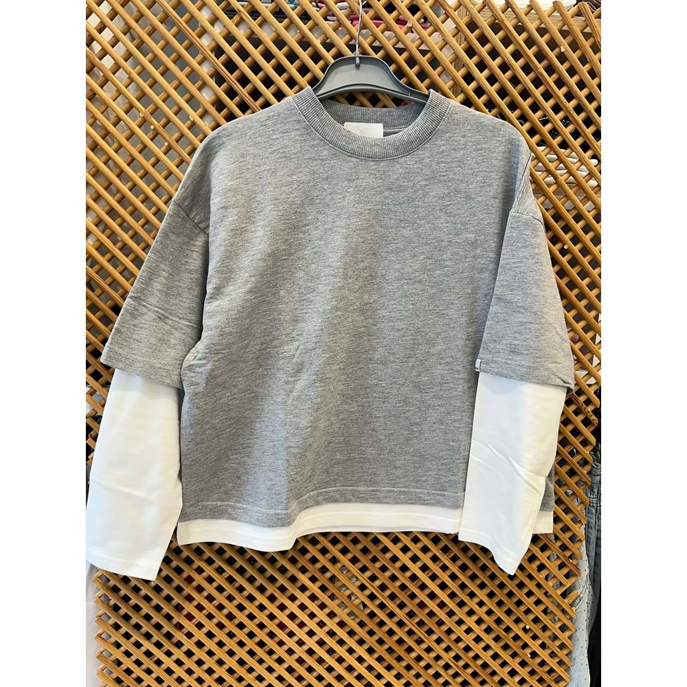 225275 ÇOCUK ÇİFT KOLLU SWEAT GRİ MELANJ