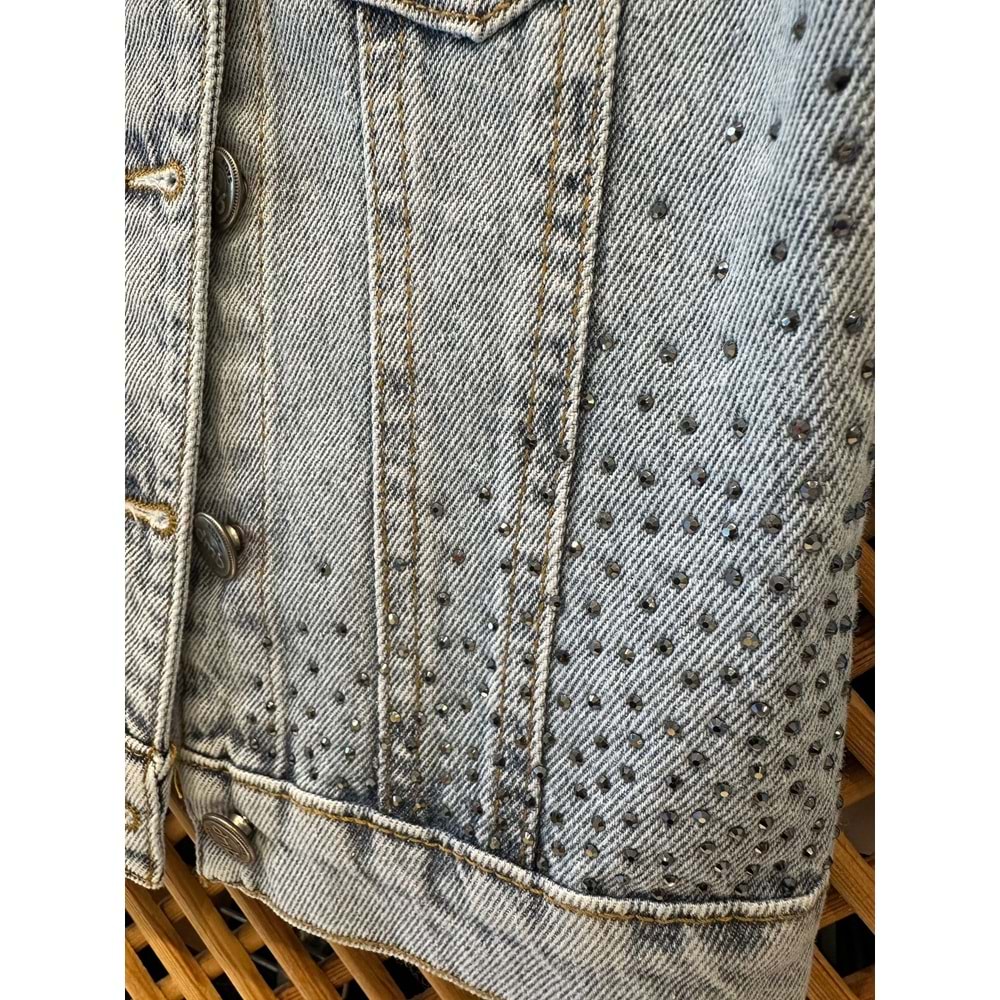 9905 ÇOCUK TAŞ DETAYLI KOT CEKET