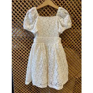 70787 ÇOCUK DANTEL BEL YANLARI DETAYLI KARE YAKA ELBİSE