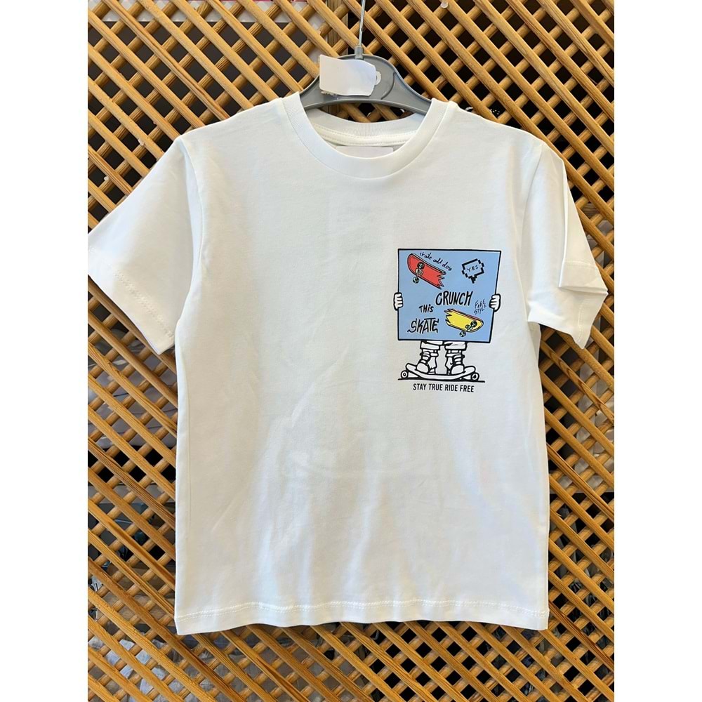 7743 ÇOCUK ÖNÜ VE SIRTI KAYKAY BASKILI TİŞÖRT