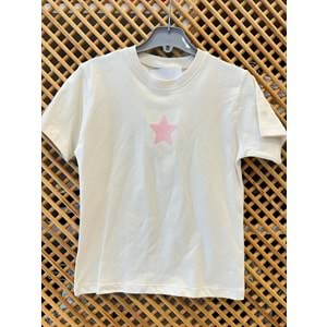 0345 ÇOCUK ÖNÜ NAKIŞLI SIRTI BASKILI TİŞÖRT