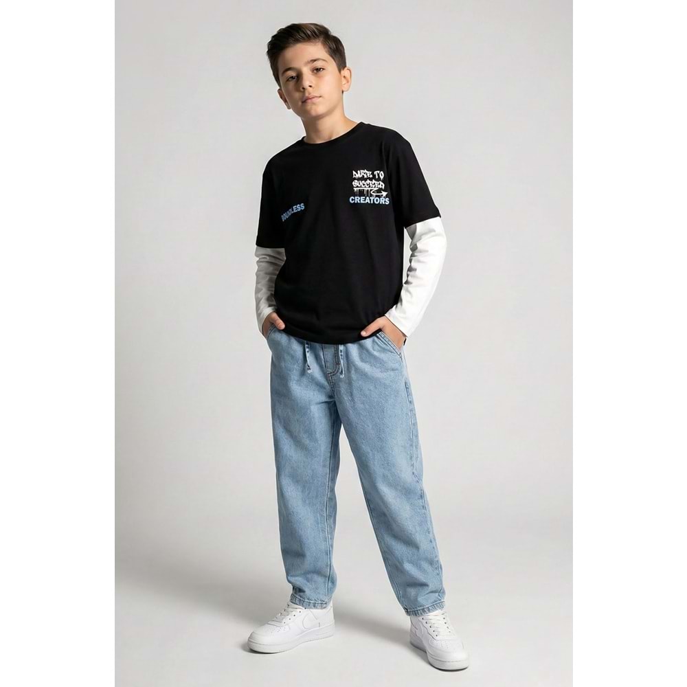 7694 ÇOCUK BELİ LASTİKLİ BAGGY KOT PANTOLON