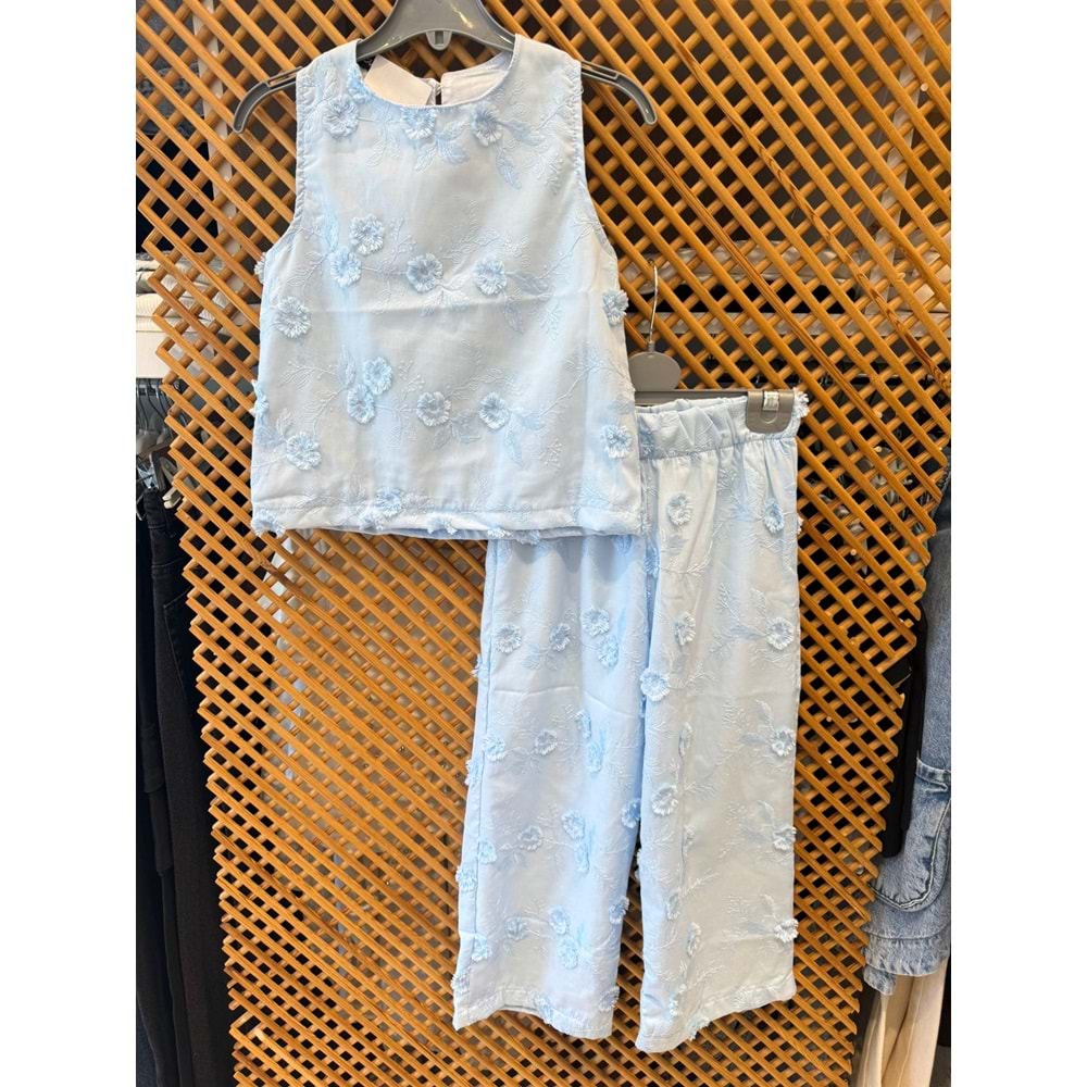 2326 ÇOCUK ÜÇ BOYUTLU NAKIŞLI KUMAŞ BELİ LASTİKLİ PANTOLON