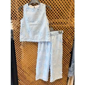 2326 ÇOCUK ÜÇ BOYUTLU NAKIŞLI KUMAŞ BELİ LASTİKLİ PANTOLON