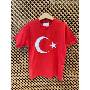 5951 ÇOCUK PAMUKLU PENYE AY YILDIZ BASKILI KISA KOLLU TİŞÖRT