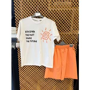 7611 ÇOCUK PAMUKLU KUMAŞ TİŞÖRT SIRT BASKILI ŞORTLU TAKIM