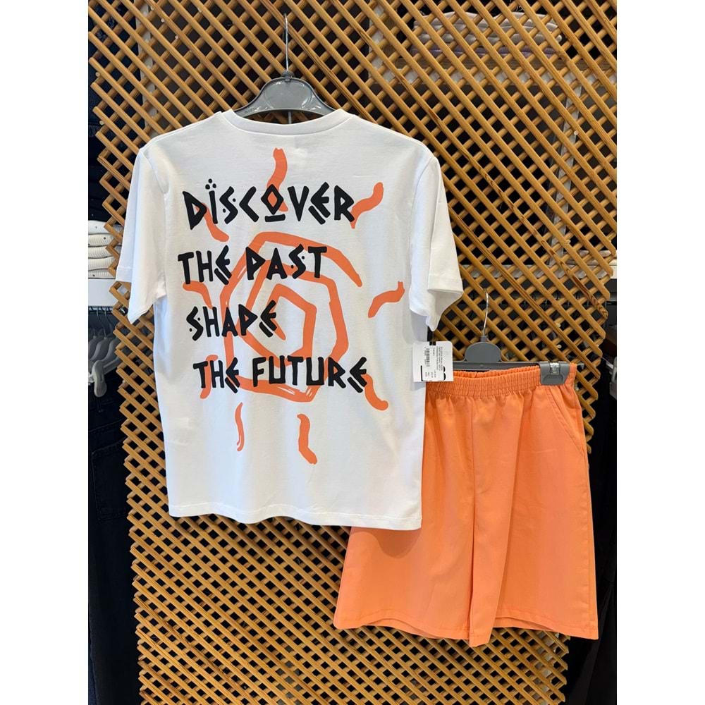 7611 ÇOCUK PAMUKLU KUMAŞ TİŞÖRT SIRT BASKILI ŞORTLU TAKIM