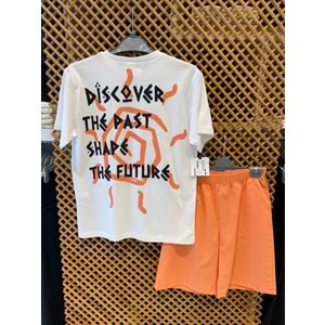 7611 ÇOCUK PAMUKLU KUMAŞ TİŞÖRT SIRT BASKILI ŞORTLU TAKIM