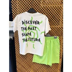 7611 ÇOCUK PAMUKLU KUMAŞ TİŞÖRT SIRT BASKILI ŞORTLU TAKIM