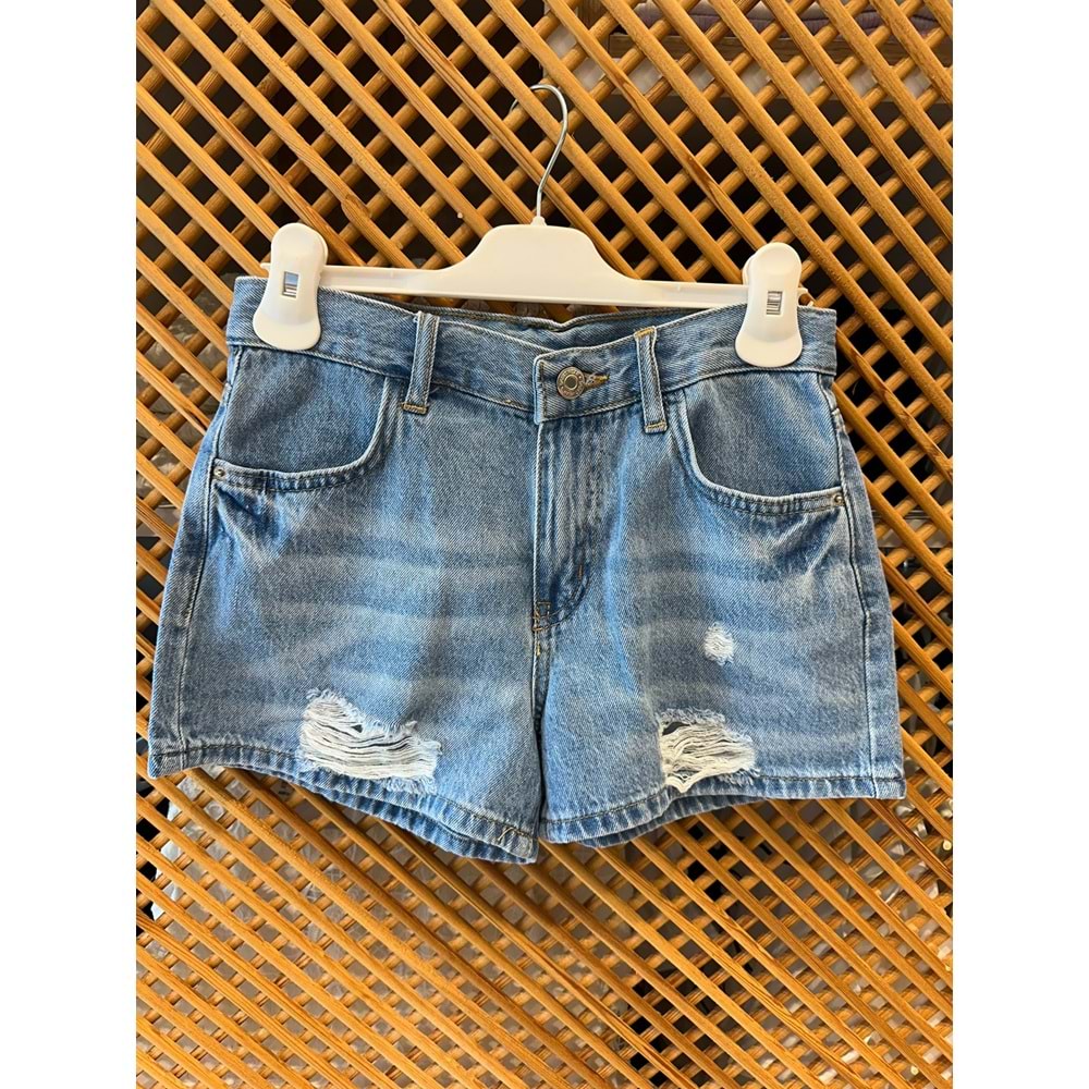 1700 ÇOCUK YIRTIK DETAYLI KISA KOT ŞORT (MAVİ)