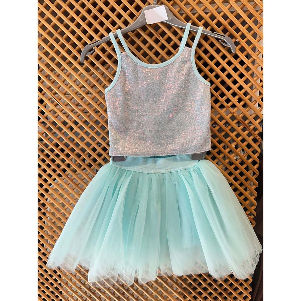 11515 ÇOCUK PAYETLİ CROP PAMUK PENYE TAYTLI PRENSES TÜTÜ TAKIM