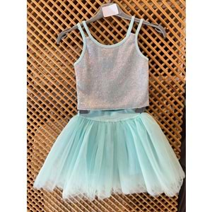 11515 ÇOCUK PAYETLİ CROP PAMUK PENYE TAYTLI PRENSES TÜTÜ TAKIM