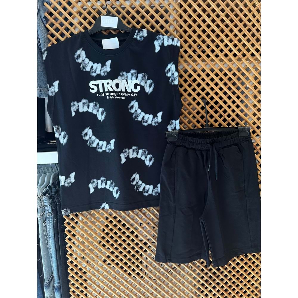 21300 ÇOCUK PAMUKLU PENYE ASKILI ÜST BASKI DETAY ŞORTLU TAKIM