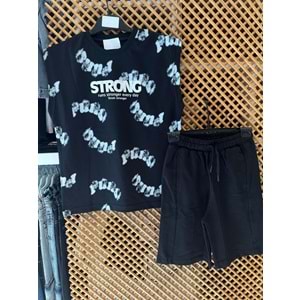 21300 ÇOCUK PAMUKLU PENYE ASKILI ÜST BASKI DETAY ŞORTLU TAKIM