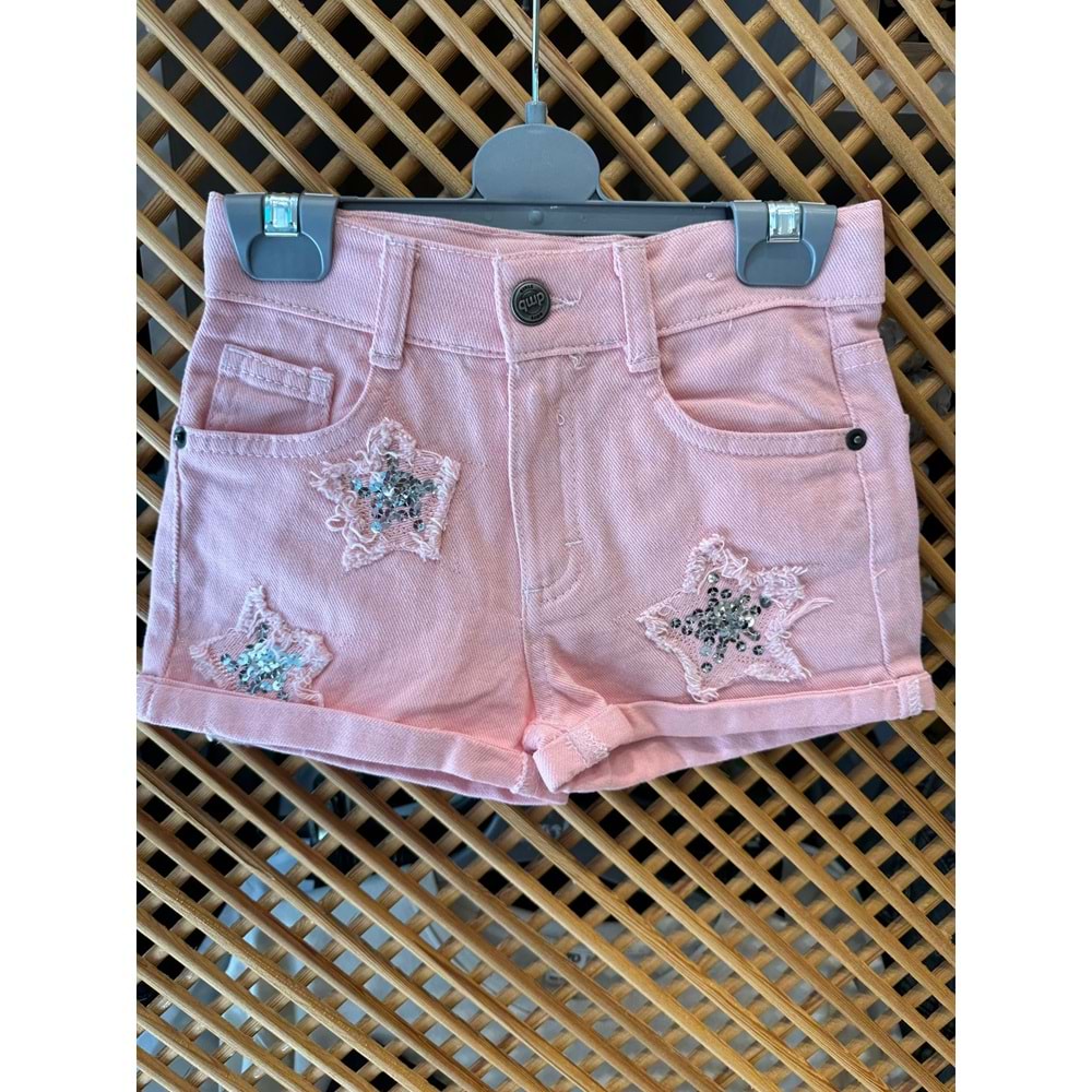 0686 ÇOCUK PULLU YILDIZ DETAYLI PUDRA RENGİ KOT ŞORT