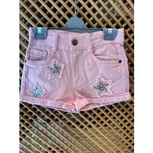 0686 ÇOCUK PULLU YILDIZ DETAYLI PUDRA RENGİ KOT ŞORT