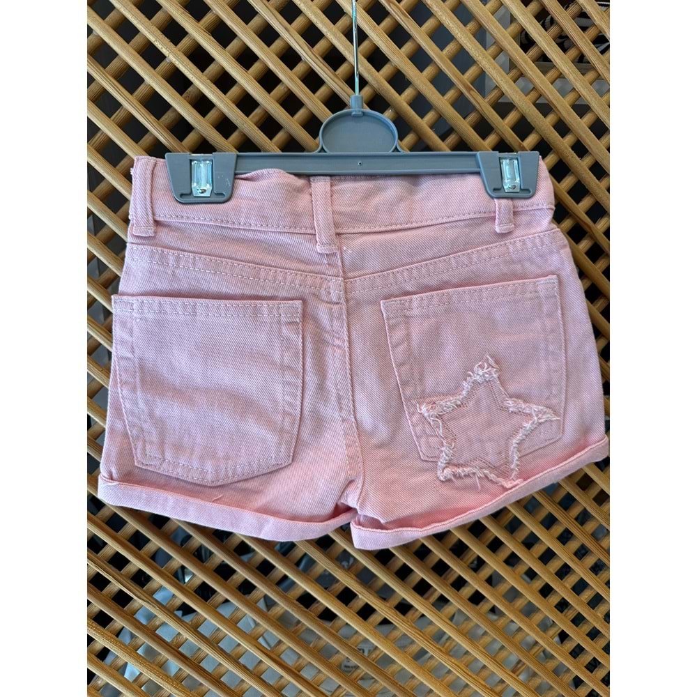 0686 ÇOCUK PULLU YILDIZ DETAYLI PUDRA RENGİ KOT ŞORT