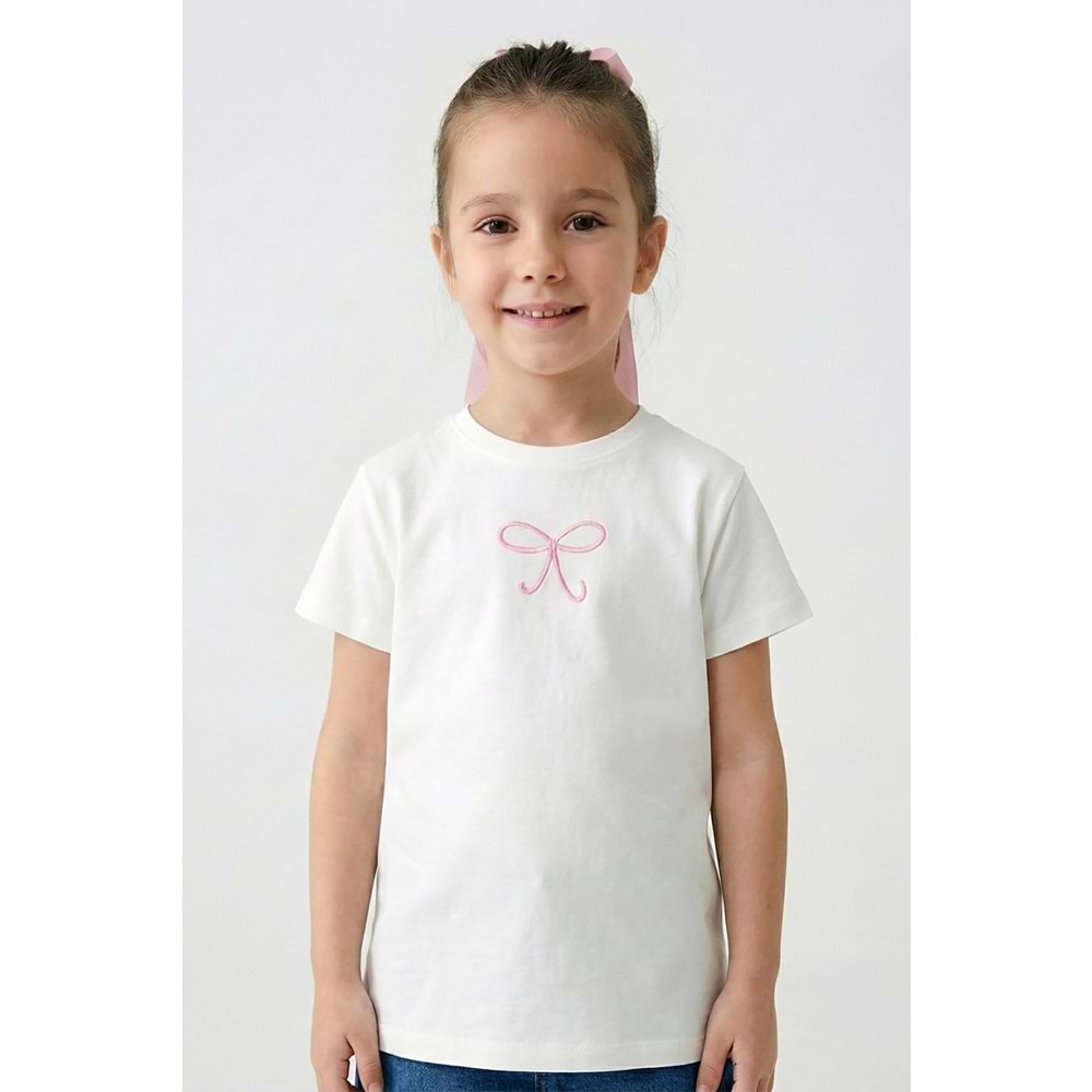 0347 ÇOCUK PEMBE NAKIŞLI SIRT BASKILI TİŞÖRT