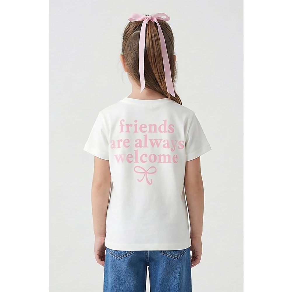 0347 ÇOCUK PEMBE NAKIŞLI SIRT BASKILI TİŞÖRT