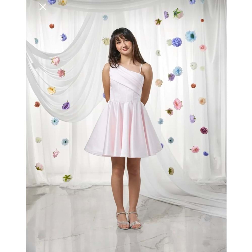 5599 PARLAK SATEN PUDRA RENGİ ÇOCUK ABİYE ELBİSE