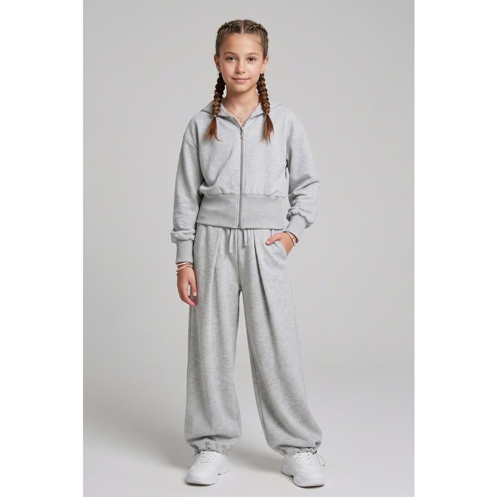9986-9977 KAPÜŞONLU CROP HIRKA VE PİLELİ PAÇA LASTİKLİ SALAŞ ALT TAKIM
